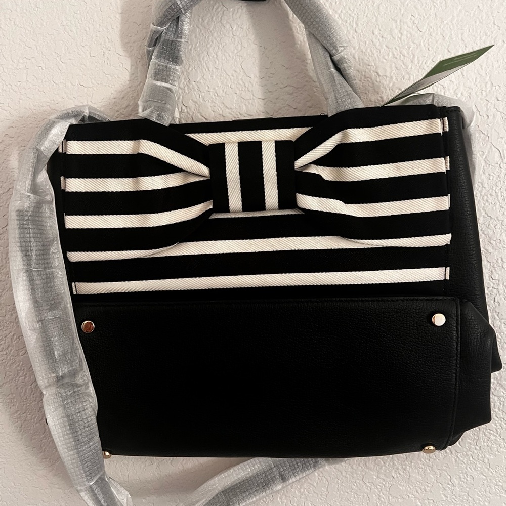 Kate Spade Black and White Striped Satchel